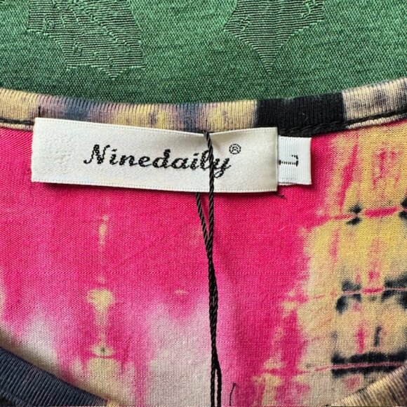 Ninedaily Tie Dye Tunic Top 3/4 Sleeve Handkerchief Hem New With Tags - Size Lg - Picture 2 of 4
